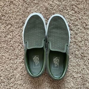 Olive green textured slip on vans